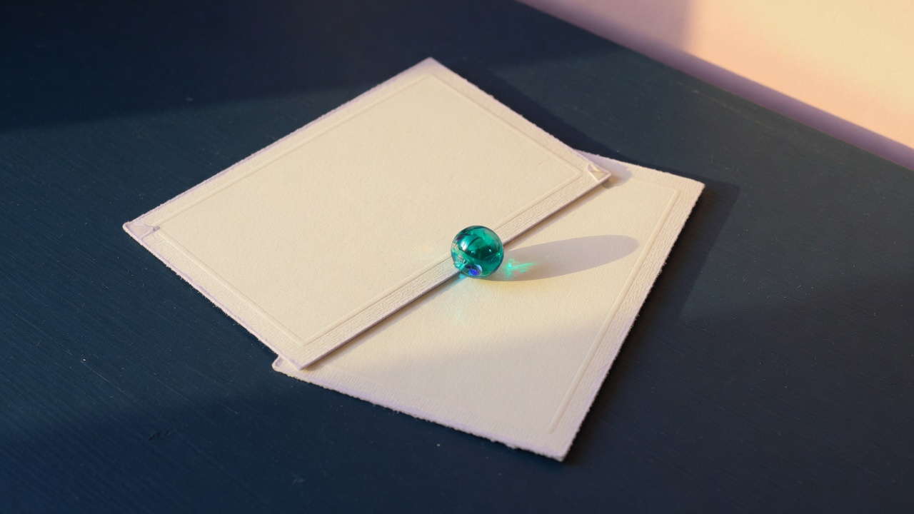 Cream stationery and a teal accent on a dark navy desk