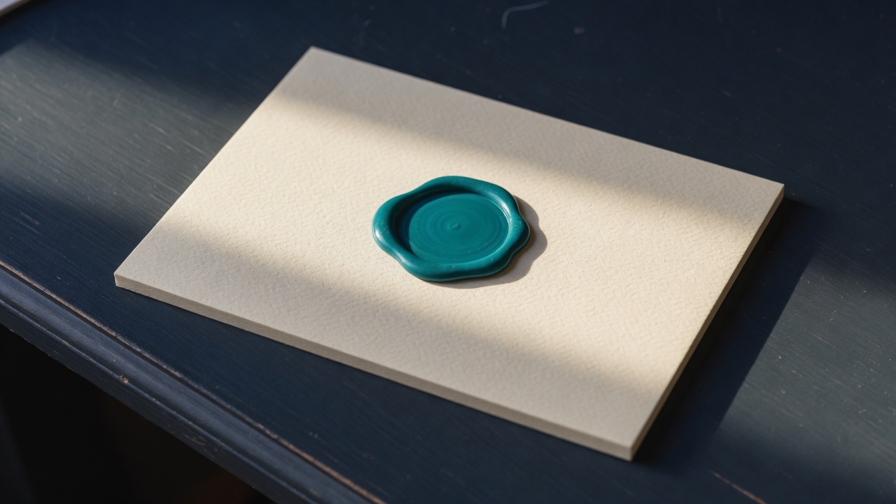 Cream stationery and a teal accent on a dark navy desk