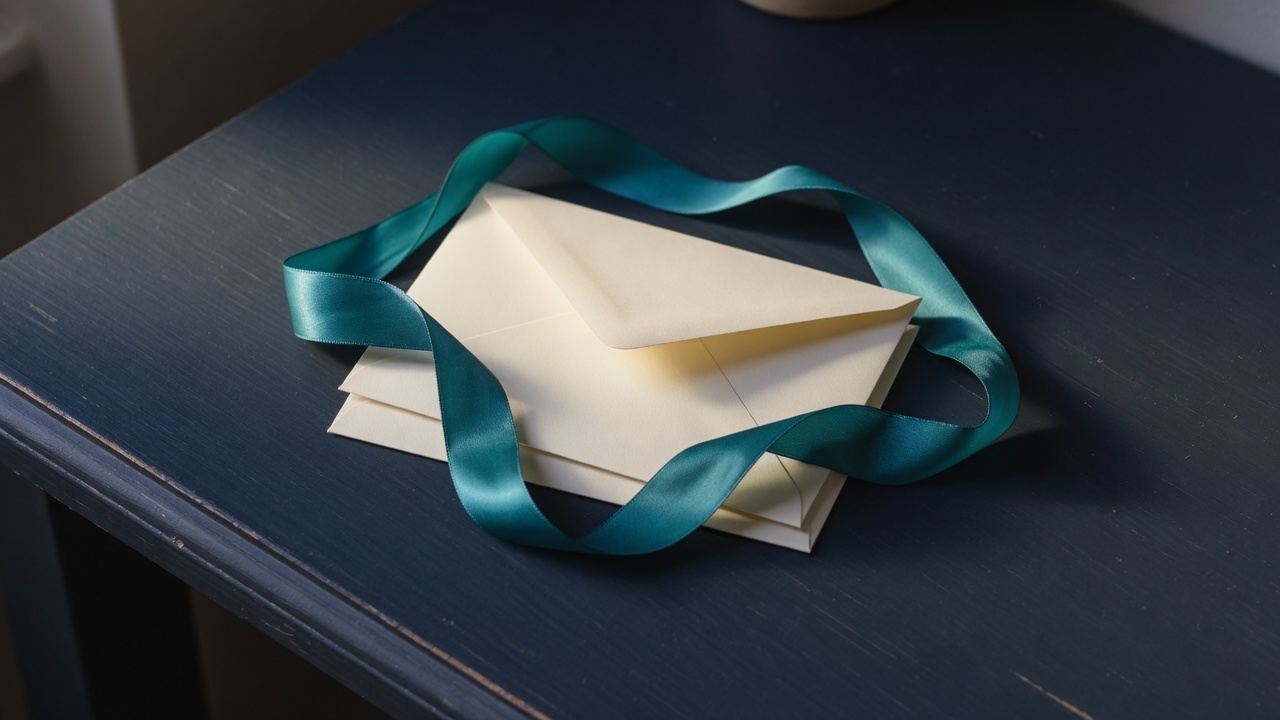 Cream stationery and a teal accent on a dark navy desk