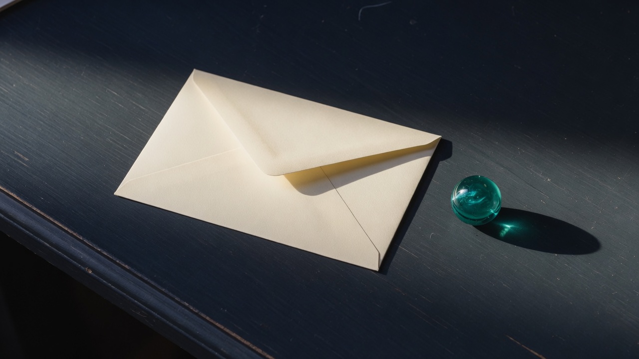 Cream stationery and a teal accent on a dark navy desk