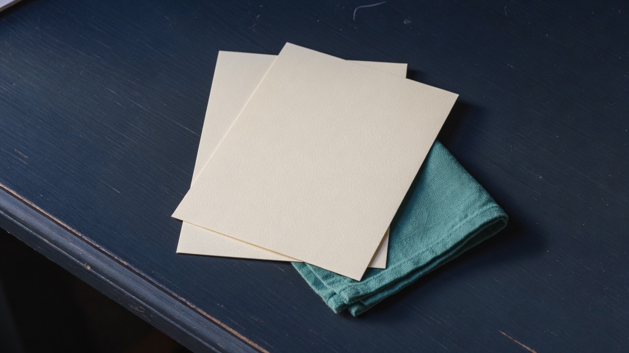 Cream stationery and a teal accent on a dark navy desk