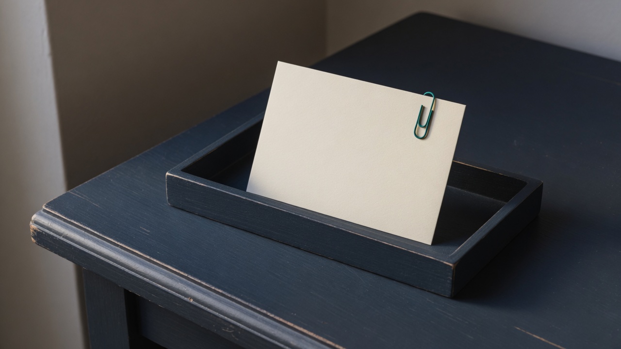 Cream stationery and a teal accent on a dark navy desk