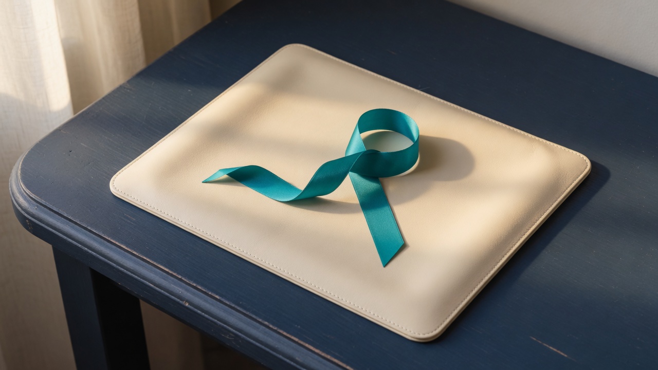 Cream stationery and a teal accent on a dark navy desk