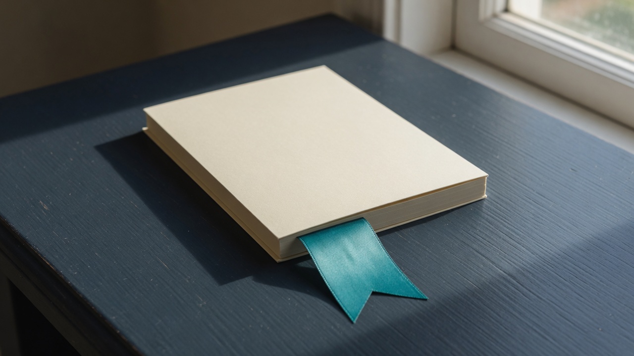 Cream stationery and a teal accent on a dark navy desk