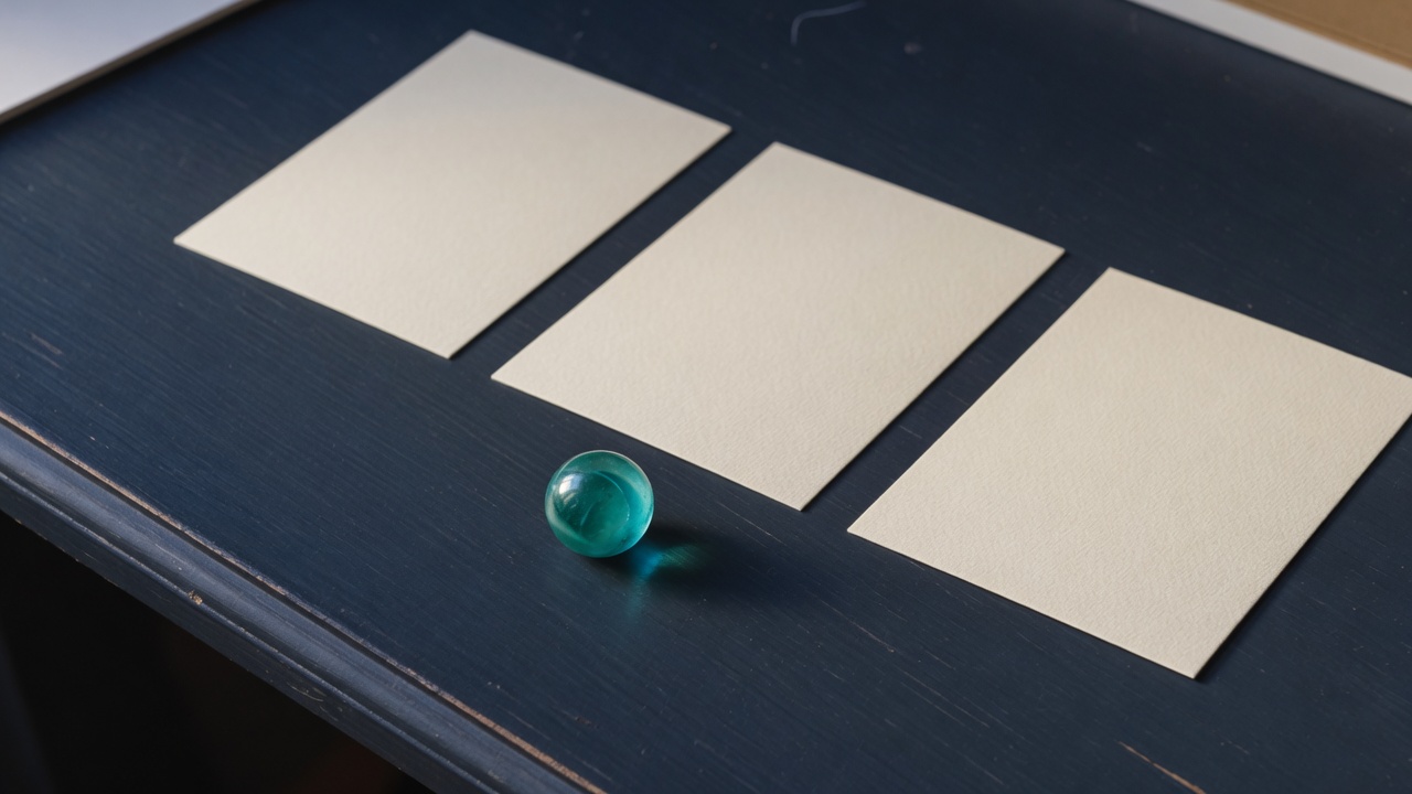 Cream stationery and a teal accent on a dark navy desk