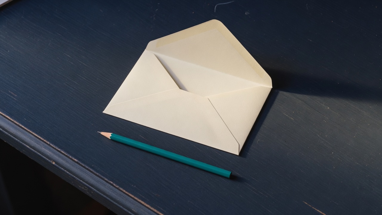 Cream stationery and a teal accent on a dark navy desk
