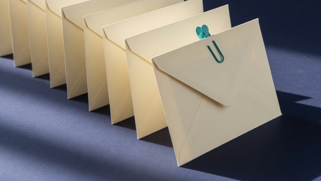 Cream stationery and a teal accent on a dark navy desk