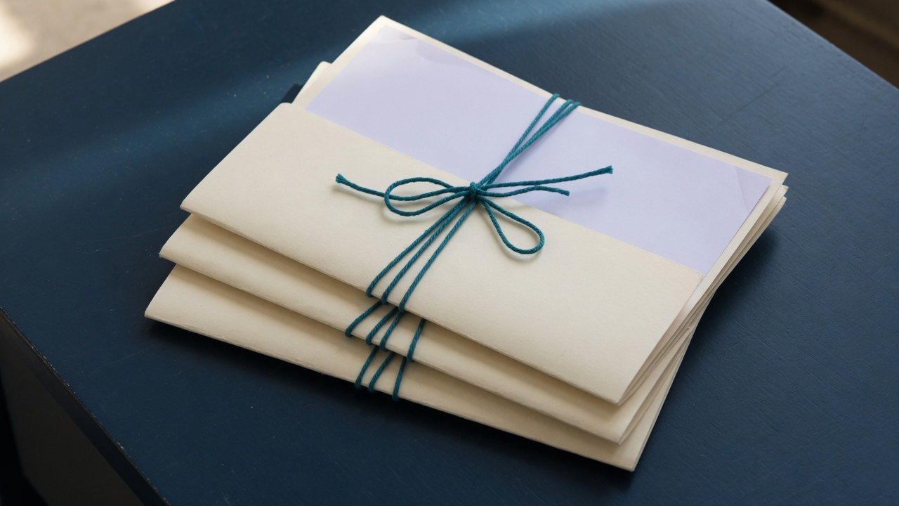 Cream stationery and a teal accent on a dark navy desk