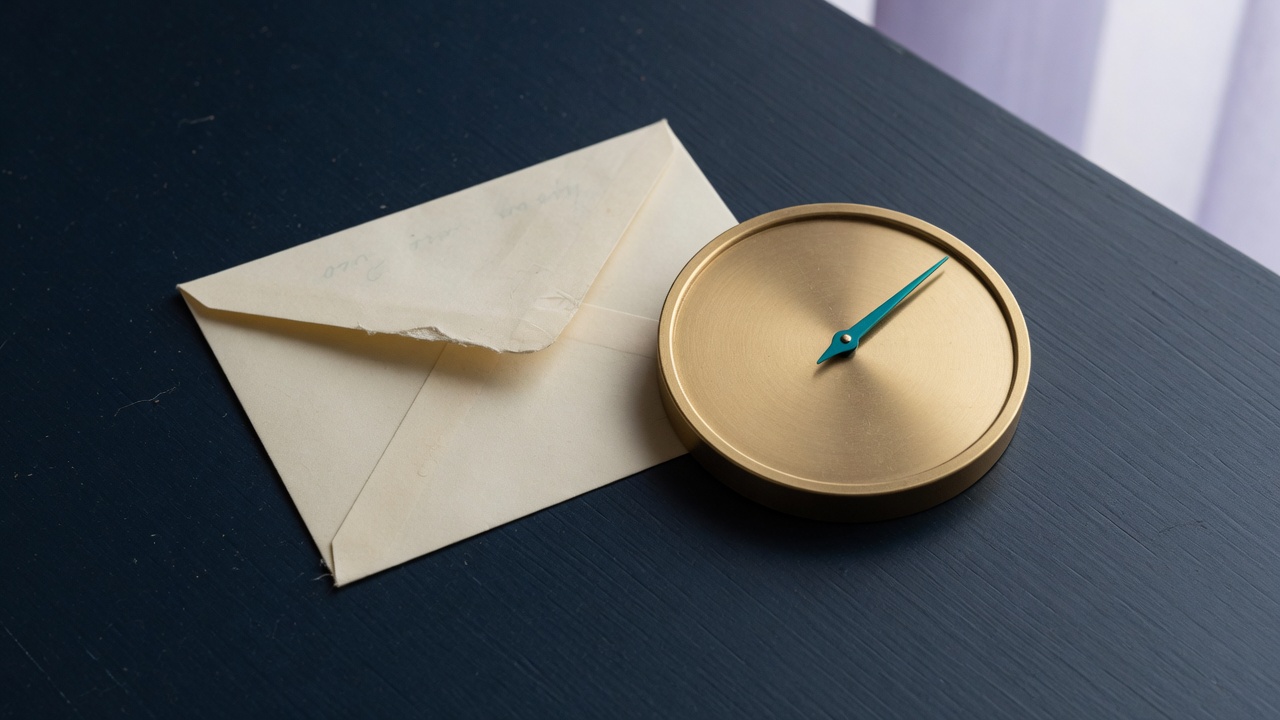 Cream stationery and a teal accent on a dark navy desk