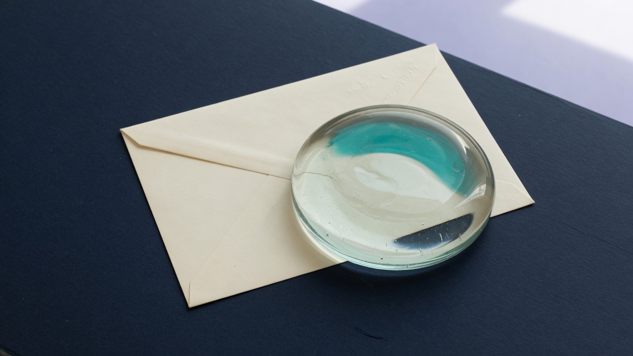Cream stationery and a teal accent on a dark navy desk
