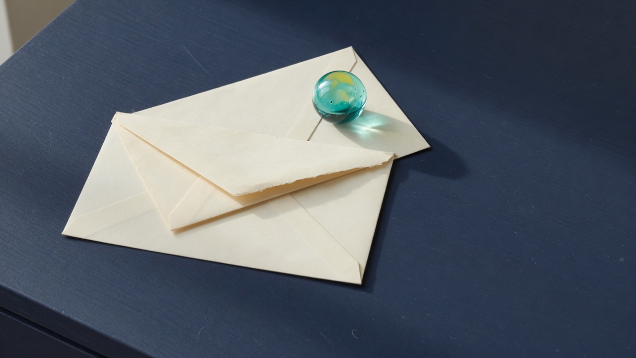 Cream stationery and a teal accent on a dark navy desk
